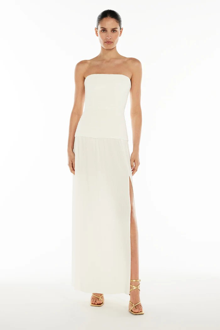 Double Time Pleat Strapless Maxi