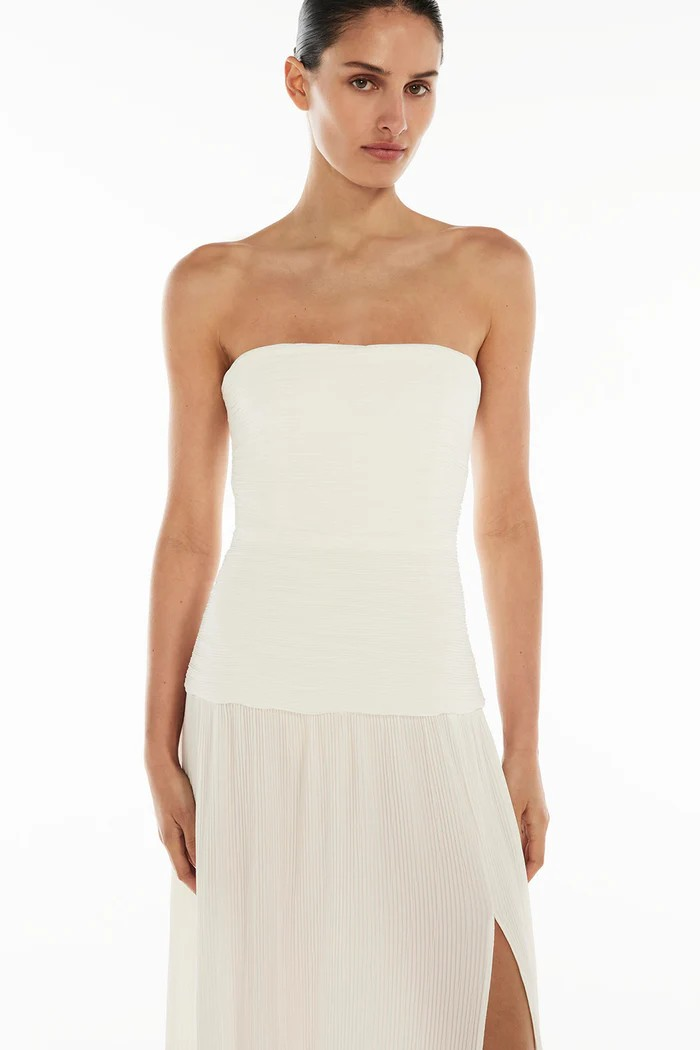 Double Time Pleat Strapless Maxi